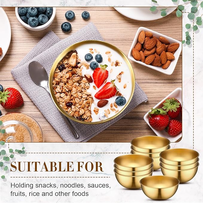 Nuogo 10 Pcs Stainless Steel Gold Mixing Bowls Gold Esthetician Bowls for Wedding Party 4th of July Baking Prepping Serving Facial Food Salad Fruit Snack Soup Cereal (4.7 Inch)