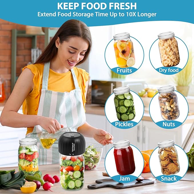 Yoobao Mason Jar Vacuum Sealer Kit - Auto Stop 3 in 1 Electric Mason Jar Sealer for Jars with Regular & Wide Mouth and Sous Vide Bags, Portable Canning Sealing Machine for Food Storage