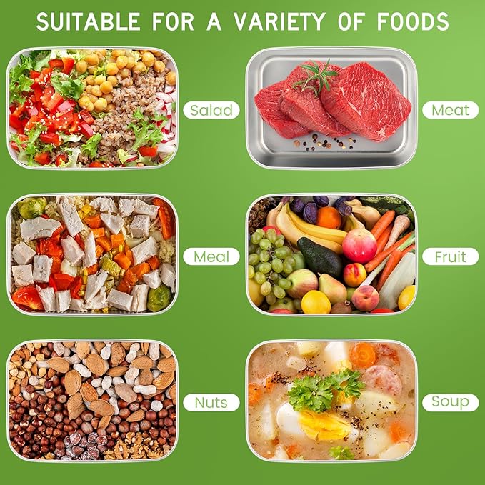 12 Pcs Stainless Steel Food Storage Containers with Lids, 37 Oz Metal Lunch Bento Box Reusable Stackable Meal Prep Container for Kitchen Picnic Travel, Freezer& Dishwasher Safe
