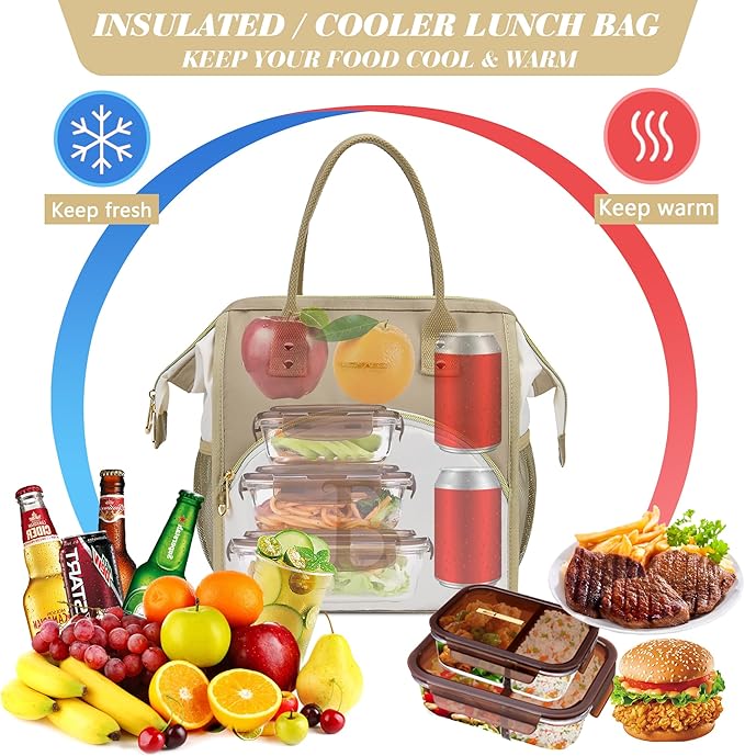 Personalized Lunch Box for Women, Reusable Insulated Lunch Bag, Wide-Open Adult Lunchbox Cooler Lunchbag Snack Organizer, Initial Leakproof Lunch Tote Bag for Picnic Work Outdoors, U