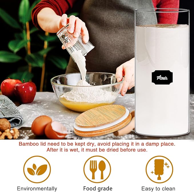 Glass Jars with Bamboo Lids, 58 oz 3 Pcs Kitchen Glass Containers with Bamboo Lids, Airtight Glass Pantry Storage Containers with Lids for Rice, Flour, Nuts, Cookie, Pasta, Oatmeal, Bean