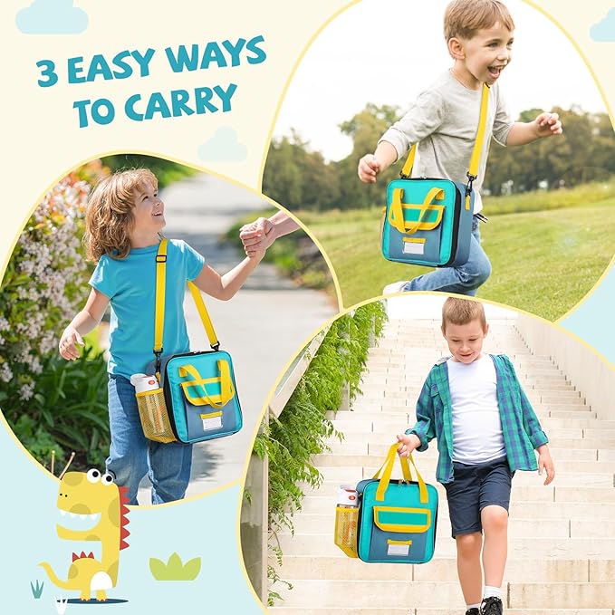 REDSHELL Tactical Lunch Box Kids, Large Insulated Lunch Bag for Boys Girls, Cooler Lunchbag, Square Toddler Lunchbox, School Daycare Lunch Tote Pail with Water Bottle Holder Shoulder Strap, Blue