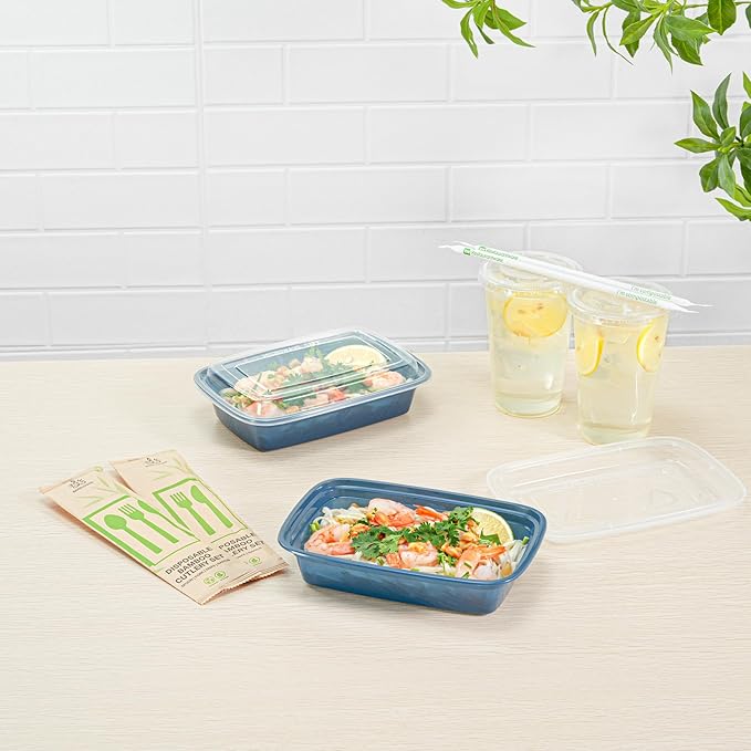 Asporto 24 Ounce Take Out Containers, 100 Food Containers With Lids - Microwavable, Disposable, Midnight Blue Plastic To Go Food Containers, No BPA, For Take Out And Delivery - Restaurantware