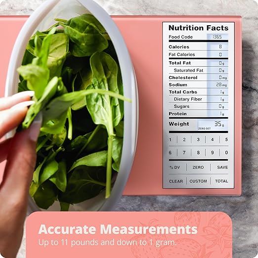 Nutrition Scale by Greater Goods with Food Grade Glass, Perfect for Calorie Counting, Meal Prep, and Weight Loss (Coral Pink)