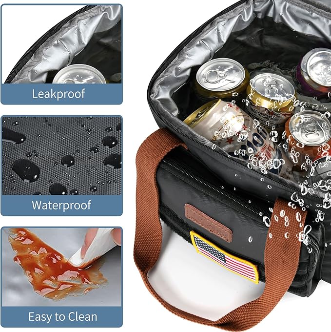 LOKASS Lunch Box for Men,16L Double Deck Expandable Insulated Lunch Bag for Women/Adults Thermal Large Waterproof Leakproof Lunchbox for Work with Shoulder Strap for Work, Camping, Picnic - Black