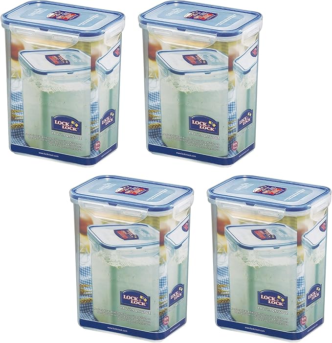 LocknLock Easy Essentials Airtight Rectangular Tall Food Storage Container 7.61 Cup, 4 Piece, Clear