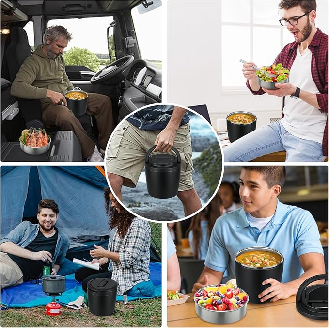 40oz Insulated Lunch Containers for Adults Soup Thermo for Hot Food Jar Wide Mouth Leak Proof Vacuum Stainless Steel Thermal Bento Box with Buckle Lid and Spoon