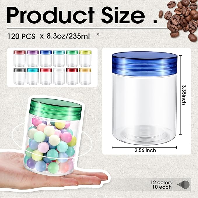 120 Pcs 8 oz Plastic Jars with Lids Clear Round Leakproof Storage Containers Empty Refillable Plastic Jars for Travel Storage Face Creams Kitchen Household Food Spice (Classic Color)