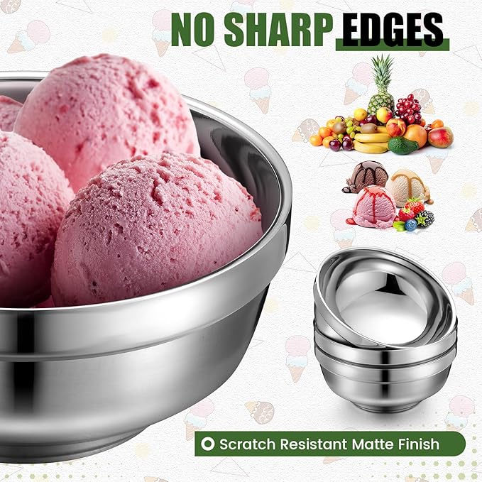 8 Pack 34 oz Stainless Steel Bowls Double Walled Insulated Soup Ice Cream Metal Mixing Nesting Bowls for Serving Soup Rice Cereal