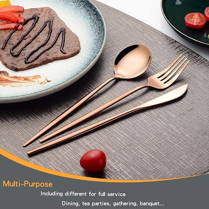 Rose Gold Silverware Set for 4, 20-Piece Modern Stainless Steel Flatware Set, LaienLife Cutlery Set with Forks Spoons Knives, Mirror Polished Rose Gold Utensils for Home Restaurant, Dishwasher Safe