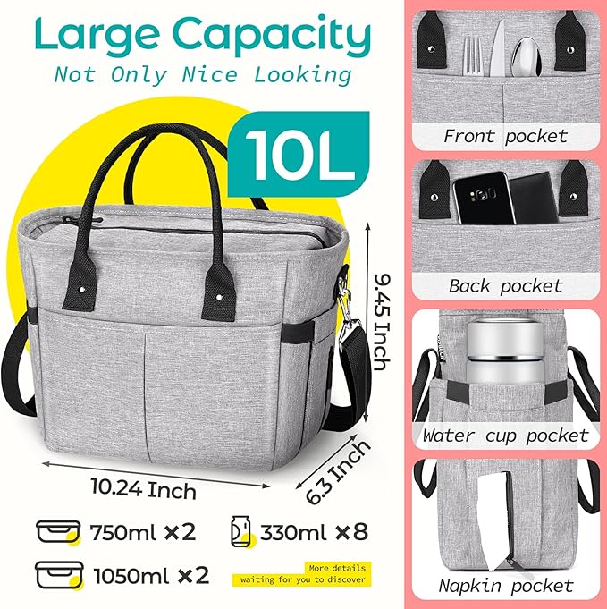 KIPBELIF Cute&Classy Roomy Insulated Lunch Bags for Women - Stylish & Functional Large Tote Adult Lunch Box for Working & Picnic