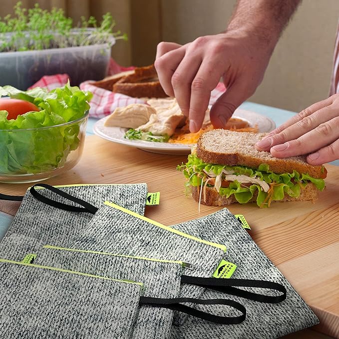 Nordic By Nature Reusable Sandwich Bag Snack Bags - Value Pack of 5 Dual Layer Lunch Baggies - Dishwasher Safe - Eco Friendly Cloth Wraps - Easy Open Zipper (Grey/Neon)