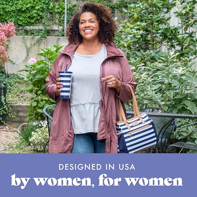 Fit & Fresh Lunch Bag For Women, Insulated Womens Lunch Bag For Work, Stain-Resistant Large Lunch Box For Women With Salad Container and Matching Tumbler, Zipper, Copley Lunch Kit, Navy Stripe