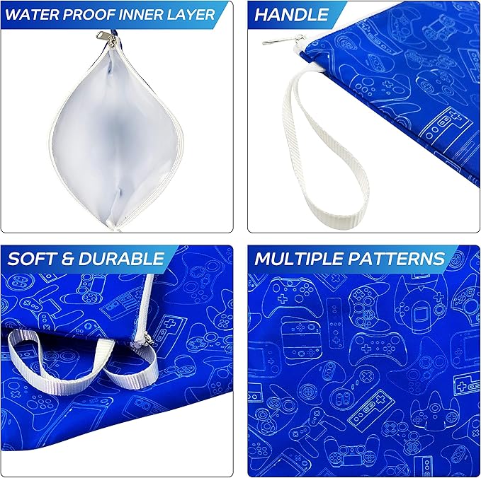 Nordic By Nature Reusable Sandwich Bag Snack Bags - Value Pack of 5 Dual Layer Lunch Baggies - Dishwasher Safe - Eco Friendly Cloth Wraps - Easy Open Zipper (Gamer Blue)