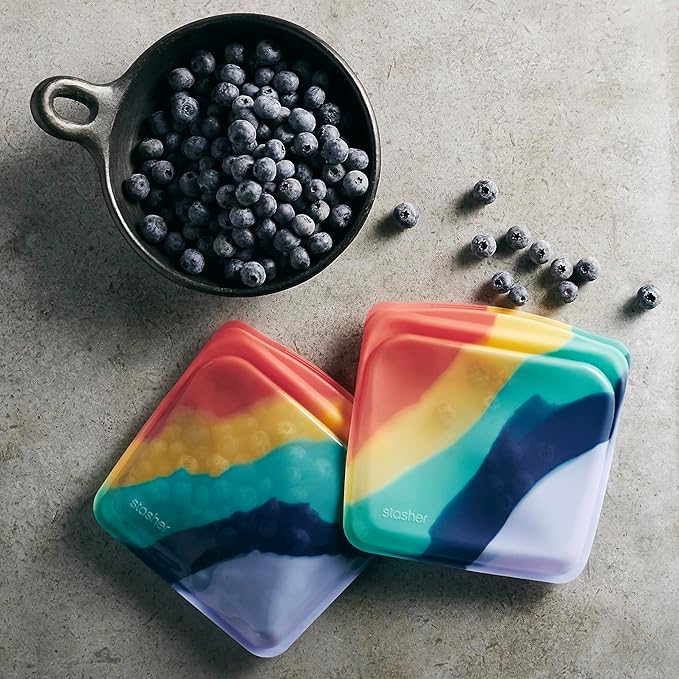 Stasher Premium Silicone Reusable Food Storage Bags, 2-Pack, Multi, Multi-Use Food Storage Bags, Lunch Bag, Travel Containers, BPA Free, Leak-free, Dishwasher-Safe, Eco-friendly