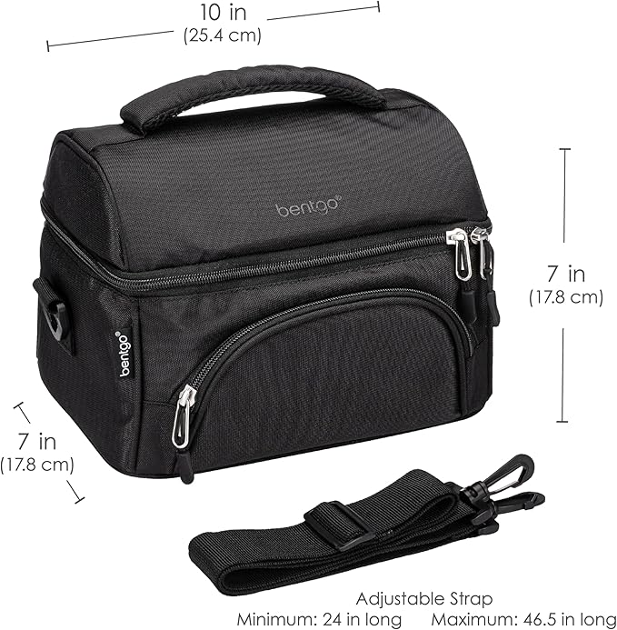 Bentgo® Deluxe Lunch Bag - Durable and Insulated Lunch Tote with Zippered Outer Pocket, Internal Mesh Pocket, Padded & Adjustable Straps, & 2-Way Zippers - Fits Most Lunch Boxes (Carbon Black)