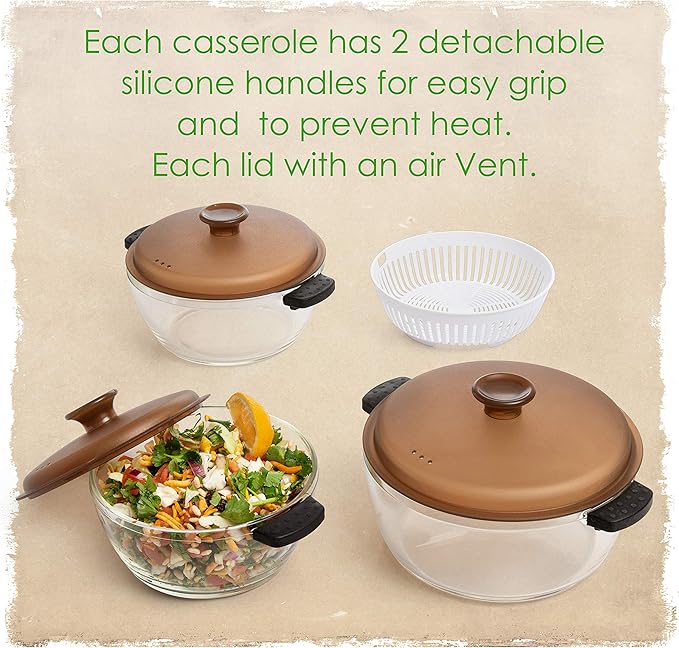Moss & Stone 3-Piece Glass Casserole With Covered, 2.6/1.5/1 Qt Durable Bakeware Set, Borosilicate Glass Bowls, Bakeware Dish Oven Safe, & Microwave Safe, Clear Glass Baking Dish