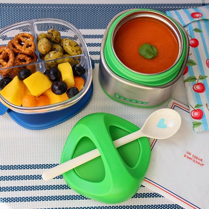 Yumbox Cubi Triple Insulated Stainless Steel Thermal Jar for Hot & Cold Lunches, Kids Size, Easy Open and Carry Handle, Unique Rounded Square Jar and Non-Slip design (Apple Green)