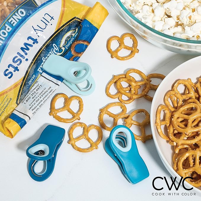 COOK WITH COLOR Bag Clips with Magnet- Food Clips, Chip Clips, Bag Clips for Food Storage with Airtight Seal Grip for Bread Bags, Snack Bags and Food Bags (Bright Blue, Pack of 10)