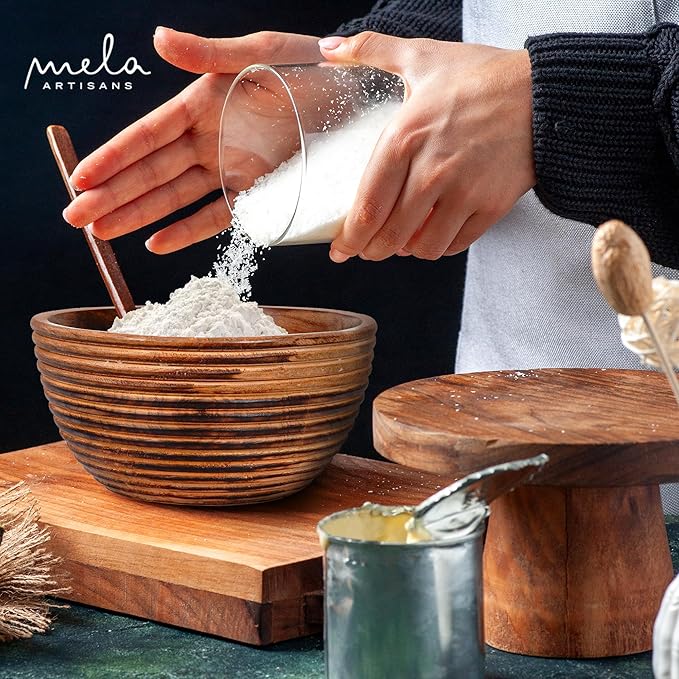Mela Artisans 9'' Wooden Fruit Bowl, Regular Serving Bowl for Salads, Cereals, Snacks & Mixing | Decorative Bowls for Kitchen | Darma Valley Collection