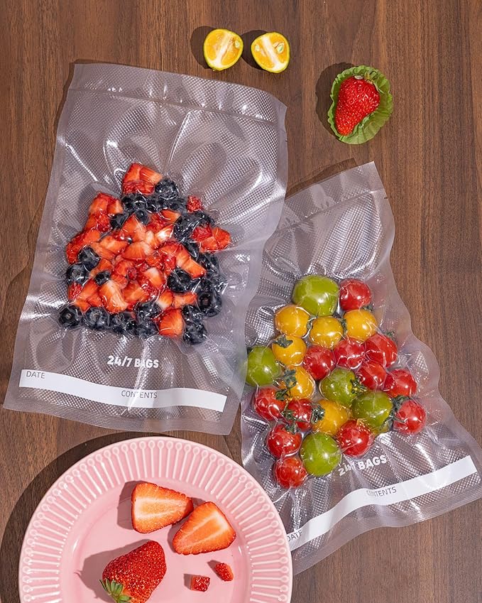 24/7 Bags- 150 Count, Quart 8"x12" Vacuum Seal Precut Bags, Double Sided Air Chamber Texture, Zero BPA, Heavy Duty, Freezer Safe, Compatible with All Vacuum Seal Machines