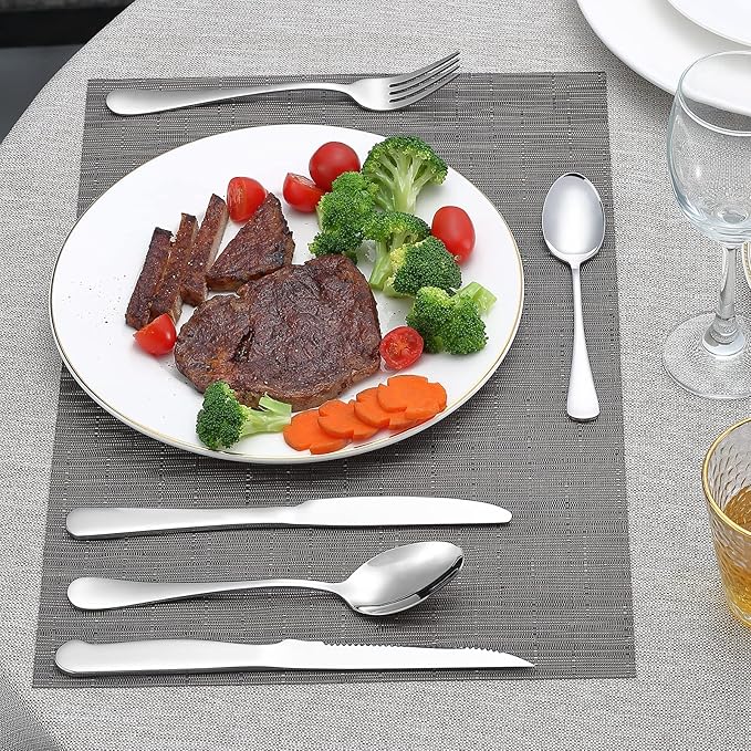 20-Piece Silverware Set Service for 4, Food Grade Stainless Steel Flatware Cutlery Set Kitchen Utensils Set with Steak Knives For Home Restaurant Hotel, Mirror Polished