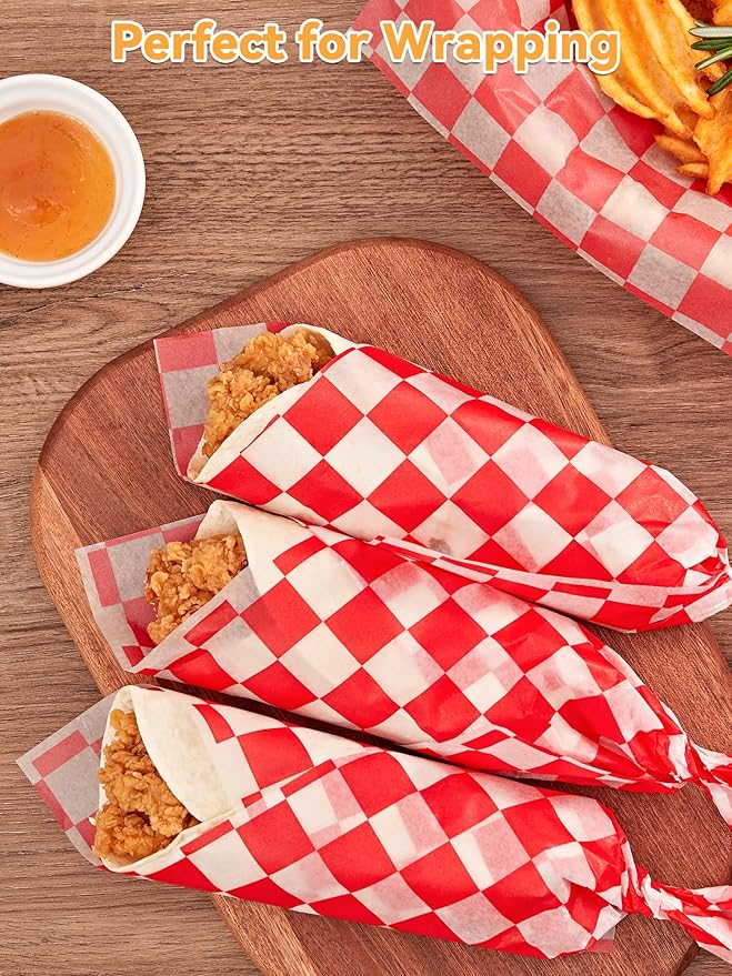 SMARTAKE 12 x 12 Inches Wax Paper for Food, 250 Pcs Non-Stick Hamburger Patty Paper, Square Sandwich Separators Wrapping Paper, for Lunch, Restaurants, Barbecues, Picnics, Parties, Red Plaid