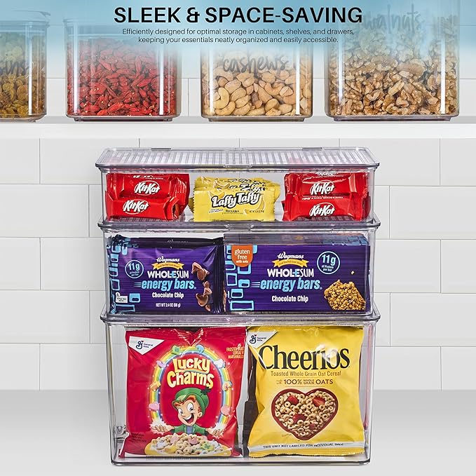 Sorbus Pantry Storage with Lids - Clear Plastic Refrigerator Bins - MultiPurpose & Versatile Stackable Cabinet Organizers - Cosmetics, Laundry, Office Supplies, Food Organizer - 2 Pack