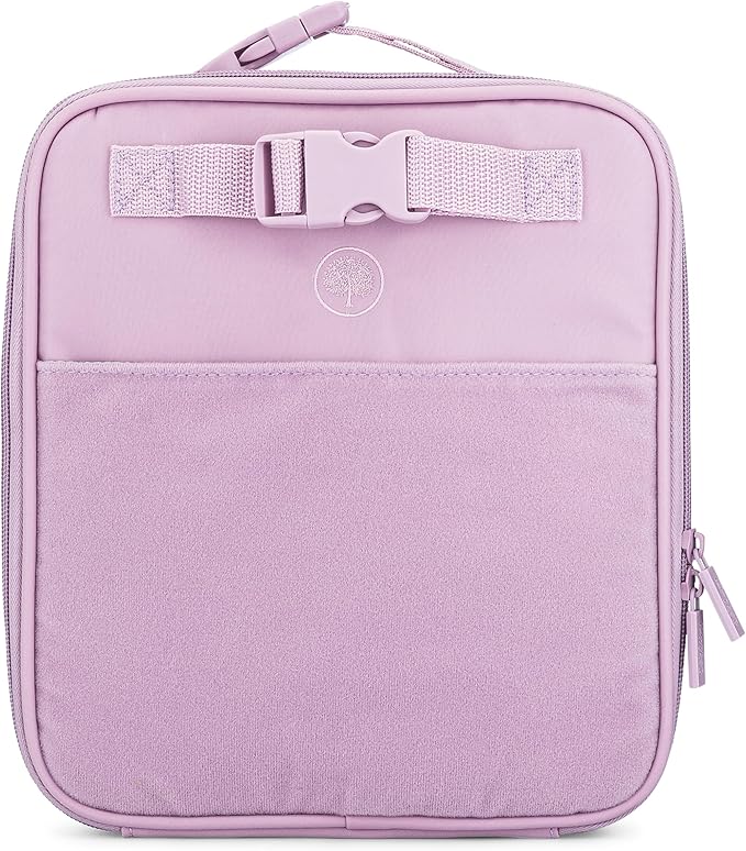 Parker Kids Insulated Waterproof Lunch Box for Children - Customizable Lunch Bag with Durable Hook and Loop Patches, Easy-Open Zippers, Water Bottle Buckle - Lilac