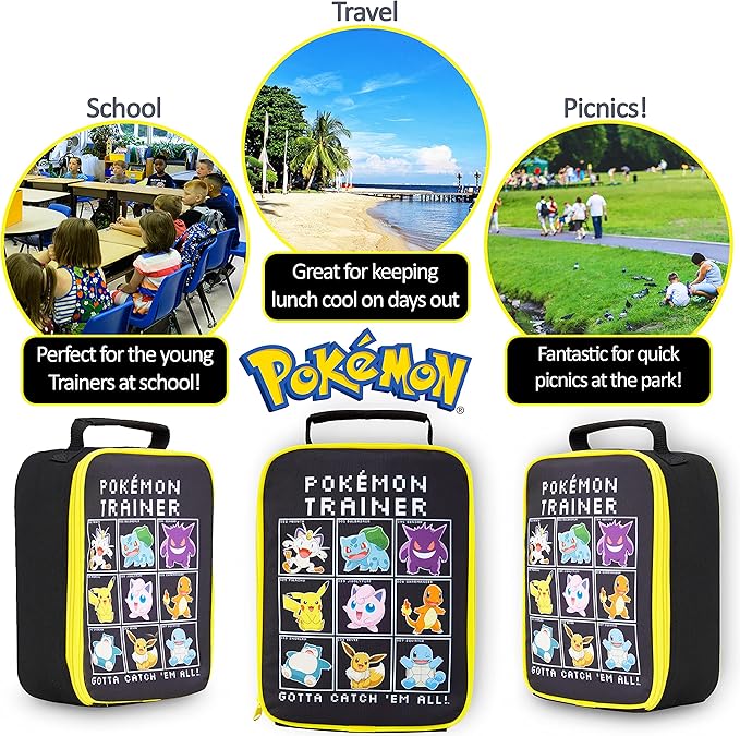 Pokemon Insulated Lunch Bag for Kids – Ideal for School, Travel, and Days Out (Black)