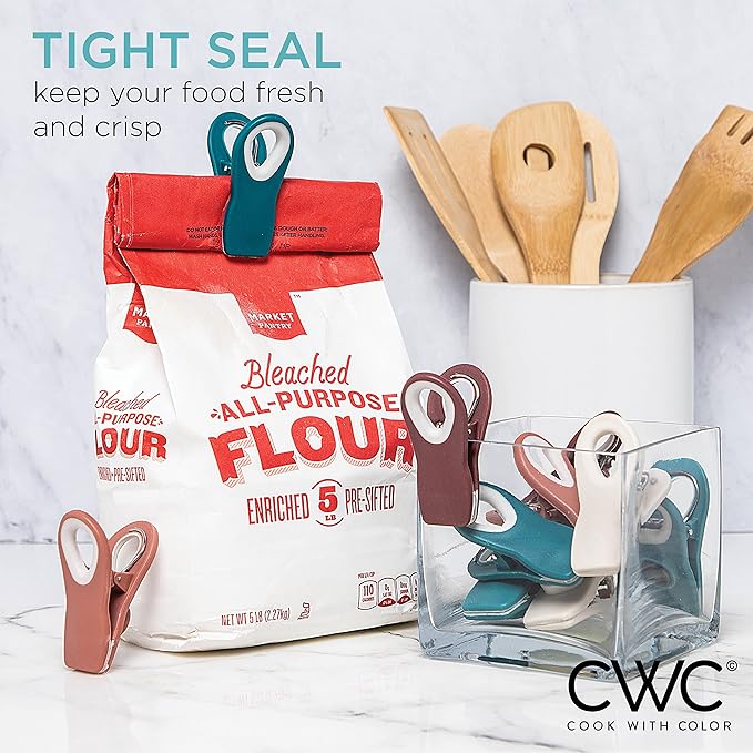 COOK WITH COLOR Bag Clips with Magnet- Food Clips, Chip Clips, Bag Clips for Food Storage with Airtight Seal Grip for Bread Bags, Snack Bags and Food Bags (Teal and Mauve, Pack of 10)