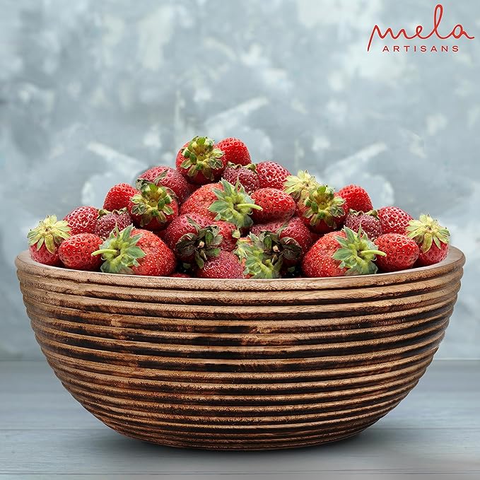 Mela Artisans 12'' Wooden Fruit Bowl, Large Serving Bowl for Salads, Cereals, Snacks & Mixing | Decorative Bowls for Kitchen | Darma Valley Collection