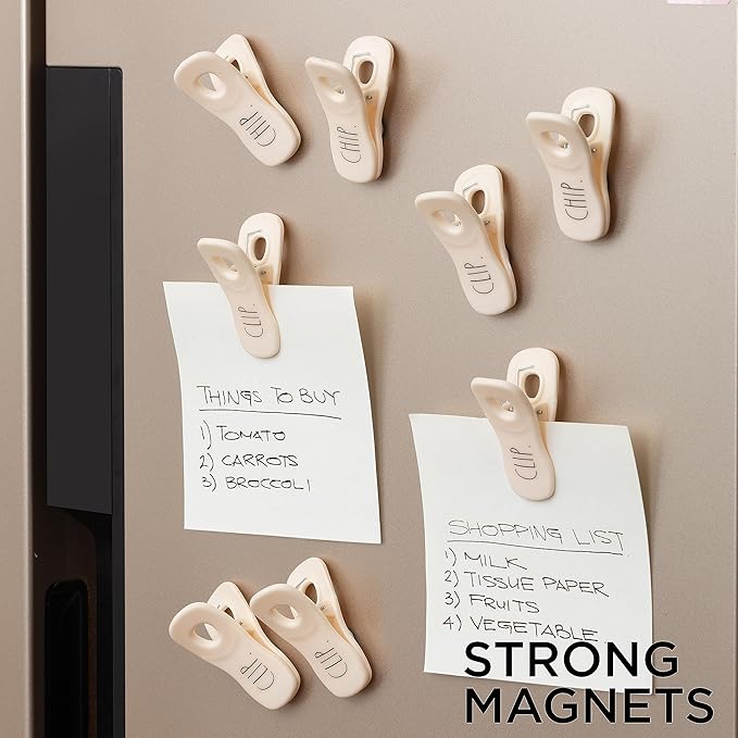 Rae Dunn Bag Clips with Magnet - Chip Clips, Food Storage with Air Tight Seal Grip for Bread, Snack and Food Bags, Pack of 10, White