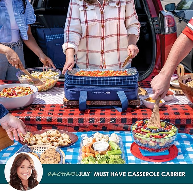 Rachael Ray Expandable Insulated Casserole Carrier for Hot or Cold Food, Thermal Lasagna Lugger Tote for Potluck, Parties, Picnic, and Cookouts, Fits 9" x 13" Baking Dish