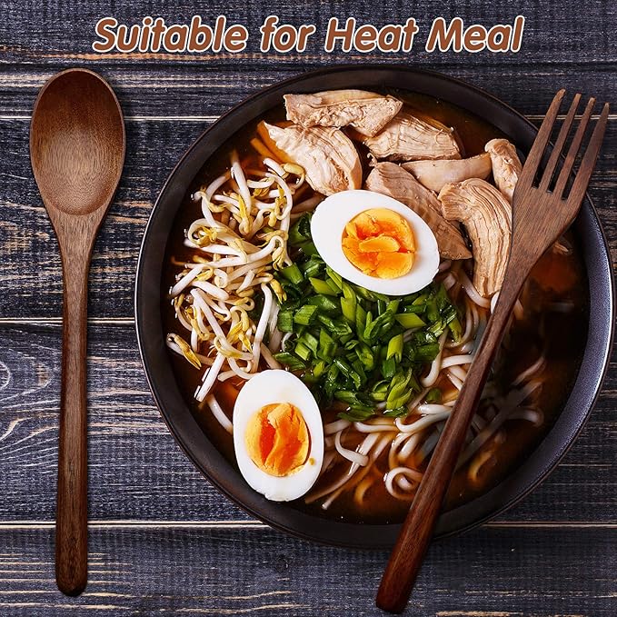 Patelai Wooden Spoons Forks Set Wood Dinner Utensil Set Reusable Flatware Tableware Set Handmade Natural Cutlery Set Includes Wood Spoon Fork for Cooking Stirring Eating