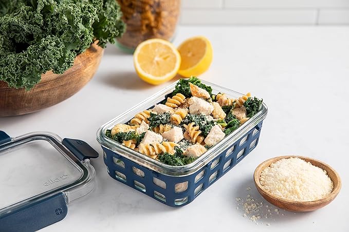 Ello Duraglass Mixed Meal Prep Sets Leak-Proof Glass Food Storage Containers with Silicone Sleeves and Airtight BPA-Free Lids, Dishwasher, Microwave, and Freezer Safe