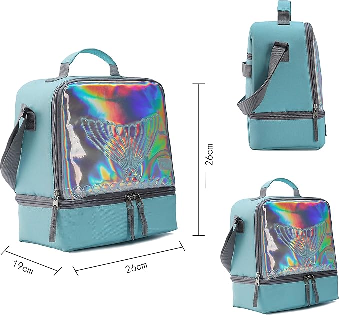 Tilami Lunch Bags Insulated Adjustable Strap Zipper, Two Compartments Cooler Bags, Bento Bags for Kids Toddlers (Tail Cute)