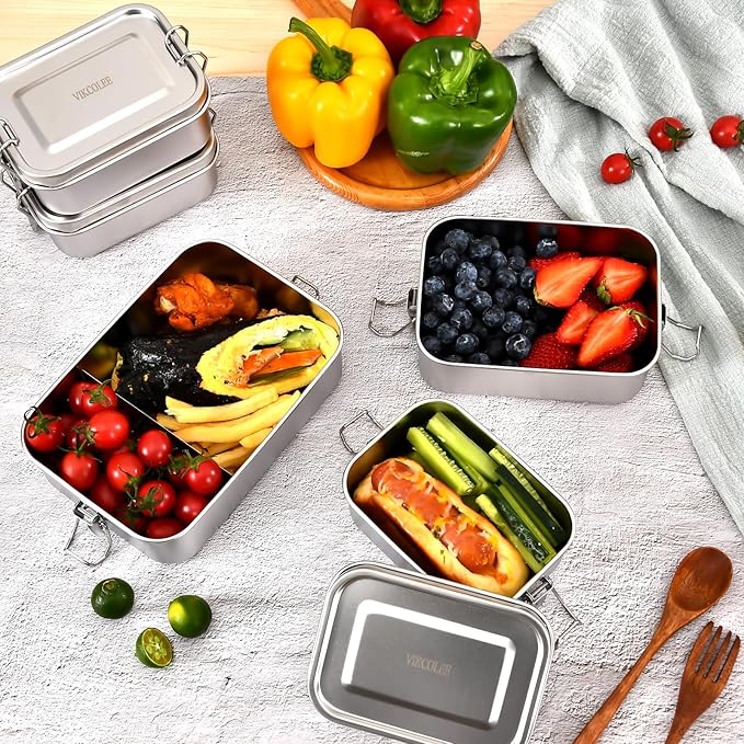 4 PCS Stainless Steel Bento Box 1200ml, Metal Lunch Box Food Containers, Steel Lunch Container for Home, Work, Camping