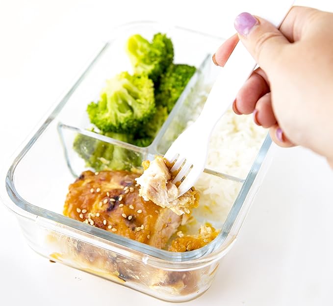 Glass Meal Prep Containers - 4-Pack 35 Oz. 3 Compartment Bento Box Lunch Containers | Bento Lunch Box Portion Control Containers | 3 Compartment Food Containers
