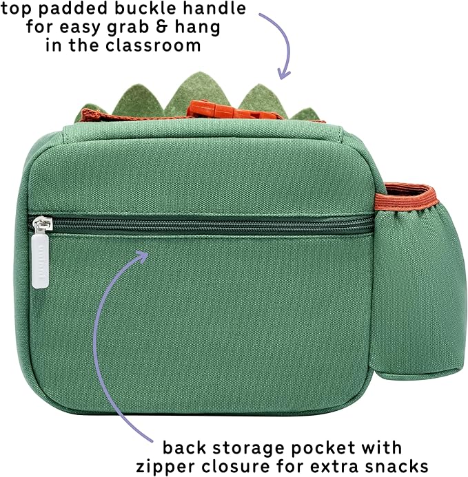 Toddler Lunch Bag for Girls and Boys, Lunch Box for Kids Ages 2–5, Fully Insulated with Padded Handle, Storage Pocket and Water Bottle Pocket, Lightweight, Easy to Clean, BPA-Free - Dinosaur