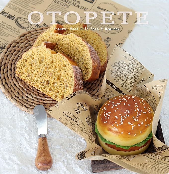 OTOPETE 200Pcs Food Paper Sheets, 12"x12" Grease Resistant Food Wrapper Paper, Newspaper Theme Hamburger Sandwich Basket Liner, Tray Liner, for Home Kitchen Baking, Picnic, Party, Kraft Paper