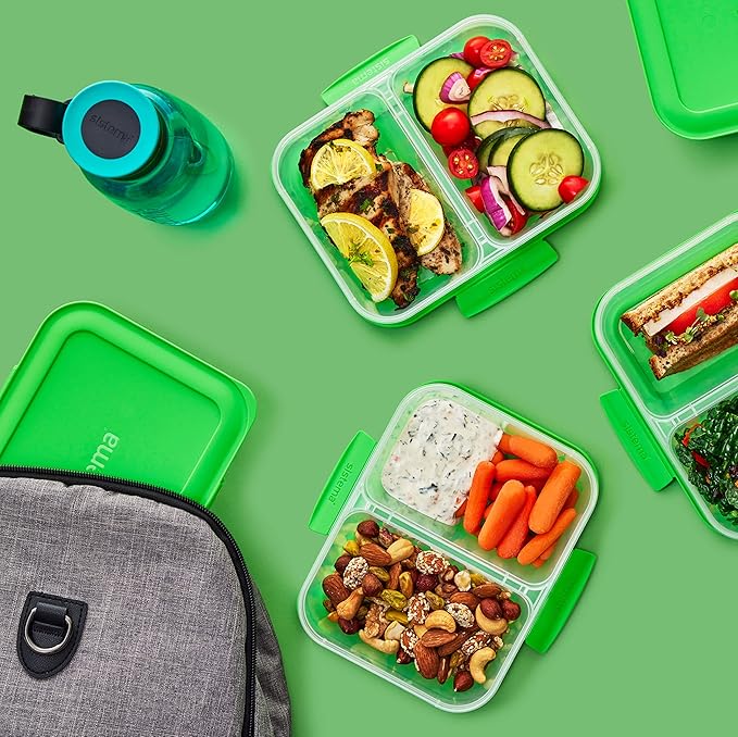 Sistema Nest It Meal Prep Food Storage Containers with Lids, 2 Compartments, 3.7 Cups, Plastic, 10-Pack, Green