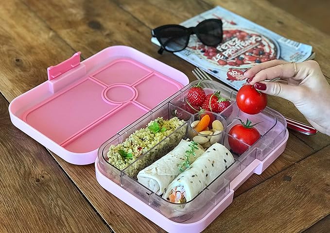 Yumbox Tapas Leakproof Bento Lunch Box, 5 Compartment Removable Tray, Bento Lunch Containers for Adults and Kids, Large Size, Easy Clean, Lunch Box Kids (Capri Pink with Bon Appetite Tray)