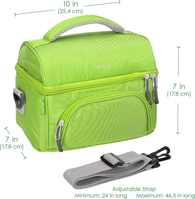 Bentgo Deluxe Lunch Bag - Durable and Insulated Lunch Tote with Zippered Outer Pocket, Internal Mesh Pocket, Padded & Adjustable Straps, & 2-Way Zippers - Fits Most Bentgo Lunch Boxes (Green)