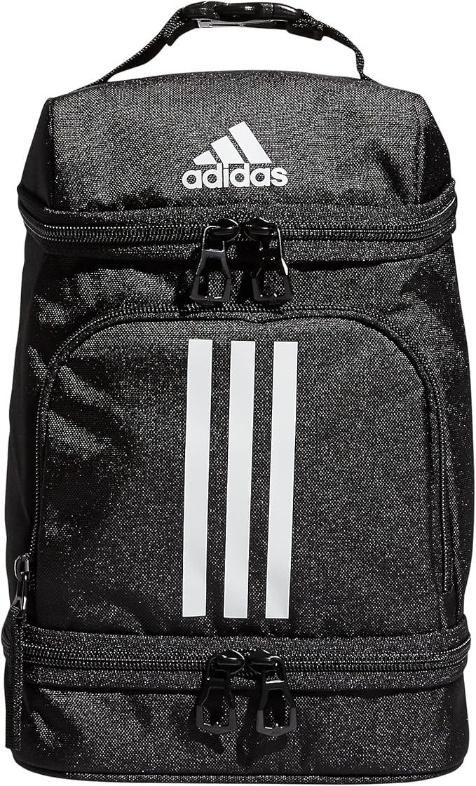 adidas Excel Insulated Lunch Bag, Cooler with Zipper, Pocket for Ice Pack, and Clip, Temperature Control Insulation,Black/White,One Size