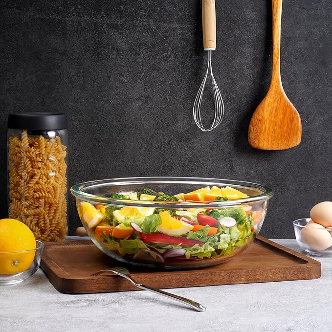 NUTRIUPS 6.4QT Large Glass Mixing Bowl, Large Salad Bowls, Big Glass Bowls for Sourdough, Salad and Storage, Dishwasher, Microwave and Freezer Safe
