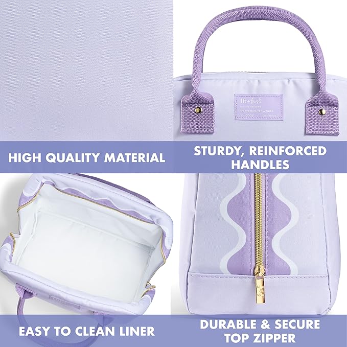 Fit & Fresh Lunch Bag For Women, Insulated Womens Lunch Bag For Work, Leakproof & Stain-Resistant Large Lunch Box For Women With Containers, Zipper Closure Bloomington Lunch Bag, Lavender Scallop