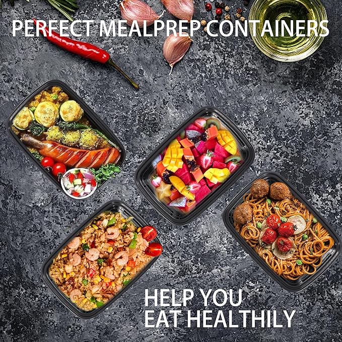 50 pack of Reusable Bento Box Spillproof Plastic Safe Lidded Food Storage Container Packing Box, Refrigerator/microwave Safe, Lunch Containers For Adults Bento Boxes (32oz-50 pack)
