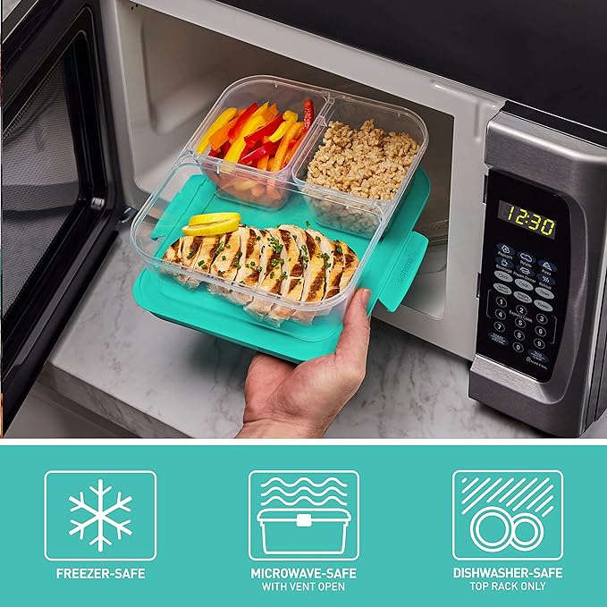 Sistema Nest It Meal Prep Food Storage Containers, 3 Compartments, 8 Cups, BPA-Free, 5-Pack
