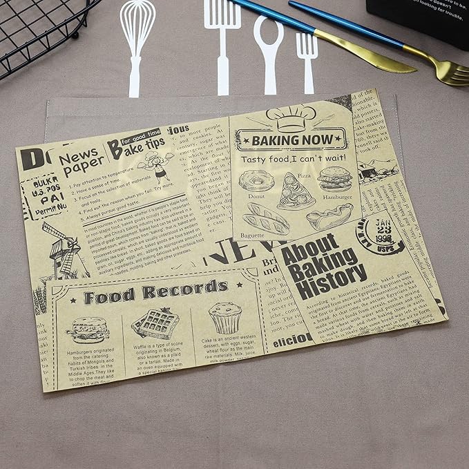 Grease Proof Liners 13.8" x 9.8" Deli Wrap 200 Pack. Best Kraft Food Wrapping Paper Sheets for Picnic, Festival, Fair or BBQ. Perfect Liner for Tray, Basket or Boat (Kraft Poster)